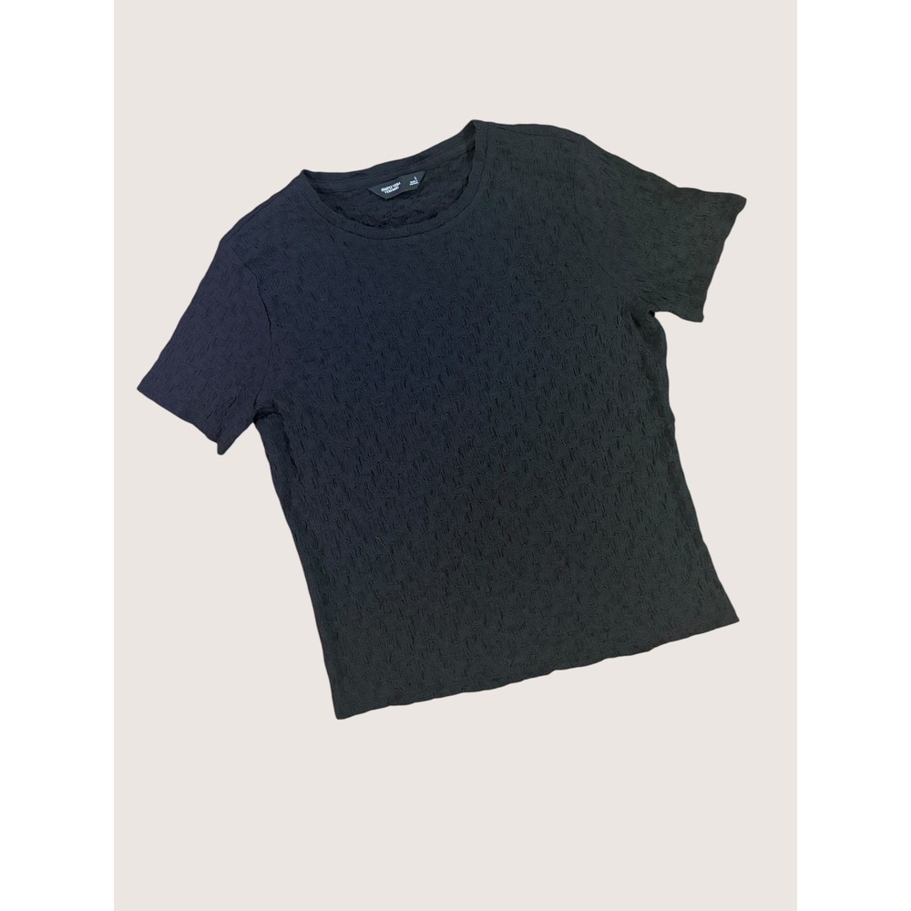 Simply Vera Vera Wang Black Textured Tee Women's Large Stretch Short Sleeve